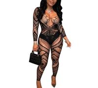 Buitifo Womens Fishnet Bodystocking Plus Size Crotchless Bodysuit Sexy Tights Soft Nightwear Lingerie for Women(Black DZJ,One size)