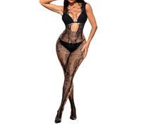 Buitifo Womens Fishnet Bodystocking Plus Size Crotchless Bodysuit Sexy Tights Soft Nightwear Lingerie for Women(Sybkd-black,One size)