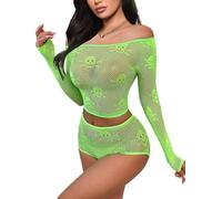 Buitifo Womens Lingerie Set Fishnet Babydoll Bodysuit Sexy Nightwear Skull Halloween Costume(Green gt,one size)