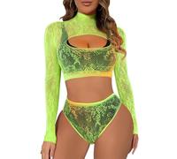 Buitifo Womens Lingerie Set Fishnet Babydoll Front Open Bodysuit Sexy Nightwear Sleepwear(Green90,one Size)