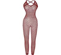 Buitifo Womens Sexy Bodysuit Fishnet Tights Bodycon Jumpsuit Lingerie(dark red 1044,one size