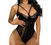 Buitifo Womens Sexy Bodysuit Lingerie One Piece Babydoll V Neck Teddy Snap Crotch (Black,L)