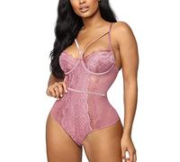 Buitifo Womens Sexy Bodysuit Lingerie One Piece Babydoll V Neck Teddy Snap Crotch (Pink,L)