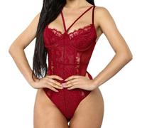 Buitifo Womens Sexy Bodysuit Lingerie One Piece Babydoll V Neck Teddy Snap Crotch (Red,S)