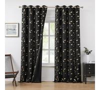 Bujasso Black Full Blackout Curtains 72 inch Modern Metallic Leaf Print Patterned Drapes Room Darkening Window Treatment Blackout Thermal Insulated for Living Room Grommet Top W52xL72