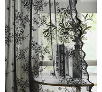 Bujasso Black Lace Curtains Vintage Floral Sheer Drapes 54 inch Rod Pocket Light Filtering Victorian Gothic Scalloped Window Treatment for Living Room Bedroom Halloween 54" Wx54 Lx2