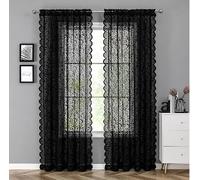 Bujasso Black Lace Sheer Curtains 90 inch Vintage Floral Sheer Window Curtain Panels for Living Room Bedroom Elegant Light Filtering Black Drapes Window Treatment Set Rod Pocket 2 Panels 54" Wx90 L