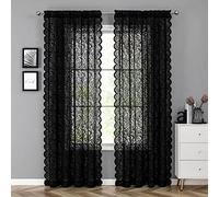 Bujasso Black Sheer Lace Curtains 72 inch Vintage Floral Sheer Gothic Curtain Panels for Living Room Bedroom Luxury Light Filtering Drapes Black Window Treatment Sets Rod Pocket 2 Panels 54" Wx72 L