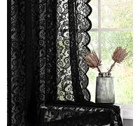 Bujasso Black Sheer Lace Curtains 84 inch Vintage Floral Sheer Gothic Curtain Panels for Living Room Bedroom Luxury Light Filtering Drapes Black Window Treatment Sets Rod Pocket 2 Panels 54" Wx84 L