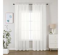 Bujasso Cream Linen Textured Sheer Curtains 72 inch Length Elegant Vintage Window Drapes for Living Room Semi Transparent Light Filtering Curtains Set of 2 Panels Rod Pocket 55" Wx72 L,Cream/Ivory