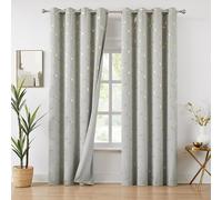 Bujasso Gray Blackout Curtains 90 inches Long Modern Metallic Leaf Print Patterned Drapes Room Darkening Window Treatment Blackout Thermal Insulated for Living Room Bedroom Grommet Top W52xL90