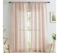 Bujasso Pink Lace Sheer Curtains 108 inch Vintage Floral Sheer Window Curtain Panels for Living Room Bedroom Elegant Light Filtering Pink Drapes Window Treatment Set Rod Pocket 2 Panels 54" Wx108 L