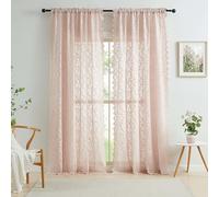 Bujasso Pink Lace Sheer Curtains 72 inch Vintage Floral Sheer Window Curtain Panels for Living Room Girls Bedroom Romantic Light Filtering Pink Drapes Window Treatment Sets Rod Pocket 54" Wx72 Lx2