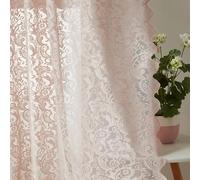 Bujasso Pink Sheer Lace Curtains 54 inch Victorian Short Curtain Panels for Kitchen Living Room Bedroom Elegant Light Filtering Pink Drapes Window Treatment Sets Rod Pocket 2 Panels 54" Wx54 L