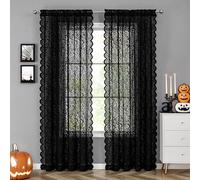 Bujasso Set of 2 Short Curtain Panels in Black Transparent Lace - Elegant, Vintage Floral Pattern Panels for the Living Room or Bedroom, Light Filtering Curtains with Rod Pocket, 137.2 x 241.3 cm (W x
