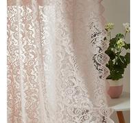 Bujasso Sheer Lace Curtains Victorian Short Curtains Kitchen Living Room Bedroom Elegant Light Filtering Pink Curtains Window Treatment Sets Rod Pocket 2 Panels 54" W x