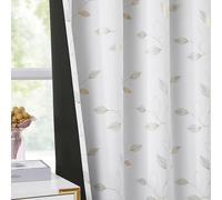 Bujasso White Full Blackout Curtains 54 inch Modern Metallic Leaf Print Patterned Drapes Room Darkening Window Treatment Blackout Thermal Insulated for Living Room Bedroom Grommet Top W52xL54