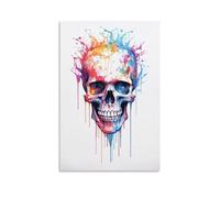 BUKAMDR Watercolor Skull Canvas Wall Art Abstract Gothic Bones Skeleton Painting Print Poster Framed Artwork for Bedroom Living Room Office Wall Decor