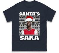 Bukayo Saka Christmas T Shirt, Santa Saka Funny Football Lovers Xmas Tee, Soccer Fans Unisex Navy