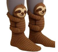 Bukbas 3D Knit Animal Socks, Novelty Floor Sloth Sock, Cute Hand Crochet Cozy Animal Hugging Sock for Women Men, Funny Christmas Unisex Gifts & Stocking Filler