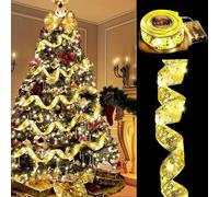 Bukbas Christmas Tree Ribbon Lights, 19ft/5m 60 LED Gold Warm Hanging Fairy Lights, Ribbon Bows Curtain Lights for Bedroom Wall Garden Patio Christmas Tree Decorations Supplies