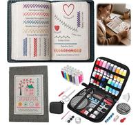 Bukbas Embroidery Stitch Book Kit for Adults Beginners, Cross Stitch Kit DIY Sewing Knit Book with Embroiderer Guide, Embroidery Kit with Sewing Tools, Portable Crafts Gift for Adults
