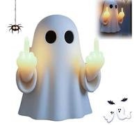 Bukbas Ghost Middle-Finger LED Lamp, Funny Halloween Ghost Ornament, Middle Finger Gifts, Spooky Ghosts Statue Figurine Night Light Wall Mount Decoration for Bedroom Living Room