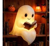 Bukbas Ghost Reading Book Lamp, Halloween Decor, Cute 3D LED Ghosts Statue Night Light, Light up Ghosts Halloween Decorations for Indoor Study Room Bathroom Bedroom