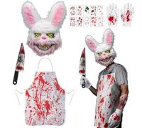 Bukbas Halloween Costumes For Men, 6PCS Horror Rabbit Costume, Scary Killer Bunny Halloween Mask Costume, Adult & Teen One Size Fits All, Trending Fancy Dress for Carnival Party Costume Cosplay