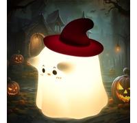 Bukbas Halloween Ghost Night Light for Kids, Cute Ghost Witch Silicone Lamp, Rechargeable Baby Night Light, Fun Room Halloween Decorations Gifts, for Children Toddler Baby