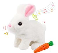 Bukbas Interactive Rabbit Toy with Carrot, Easter Cute Hopping Bunny Pet Plush Toys, My Realistic Bunny Toy Stuffed Animal for Jumping, Twitching, Shaking Ears, Birthday Easter Gifts for Children