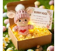 Bukbas Mini Bunny Hug Easter Gifts, Cute Bunnies in a Box with Card, Pocket Hug Positive Crochet Bunny Emotional Support Gift, Cute Stuff Rabbit Plush Doll Easter Gifts for Kids Adults Friend