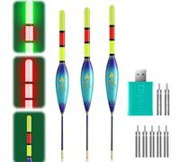 Bukbas Set of 3 LED Fishing Floats with Charger and Battery, Colour Changing Light Floats Set for Day and Night, Fishing Accessories, Pike Float,17 cm, 17.5 cm, 18 cm