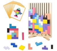 Bukbas Wooden Stacking Puzzle Toy, Wooden Blocks Tangram Jigsaw Puzzle Toys for Kids Boys Girls, Intelligence Colorful 3D Blocks with 10 Cards Building Games, Stress Relief Toys Gifts
