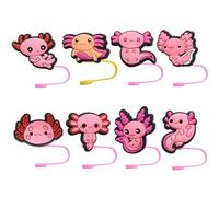BUKBUVLO Reusable Silicone Straw Top Tip Cover Plug Cap Topper 8-10mm Compatible with Stanley 30 Oz 40 Oz Tumbler,Water Drink Cups Accessory (8pcs Pink Axolotl)