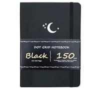 BUKE Dotted Journal - Dot Grid Notebook - 150gsm No Bleed Black Paper - 160 Black Pages - For Women and Men - A5 PU Leather Hardcover 5.75" x 8.5" and Gift Box MOON Stars(BKB-4)