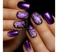 Bukecagif Square Press On Nails, 24 Pcs Stick On Nails, Fake Nails, Totem Design, Glossy Finish, Reusable False Nails