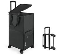 Bukere Extra Large Rolling Laundry Basket with Zipper Lid, 90L Freestanding Laundry Hamper with Wheels, Collapsible bag Removable Wheeled Cart for Clothes Storage, College Dorm Apartment Room Bathroom
