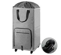 Bukere Laundry Hamper with Wheels, Large Rolling Laundry Basket with 4 Casters and 2 Handles, Collapsible Freestanding Wheeled Laundry Bag for Clothes, Laundry Room, Bathroom Grey