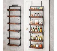 bukfen Over the Door Pantry Organizer, 6-Tier Adjustable Wooden Basket Kitchen Pantry Door Organization and Storage, Heavy-Duty Metal Hanging Kitchen Spice Rack,D6.3 x W17.71 x H50.60 inch,1 Pack