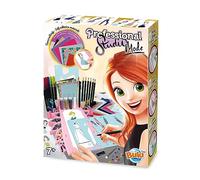 BUKI Fashion Designer Kit for Girls - Create & Design Outfits with Self-Adhesive Fabric, Glitter, Feathers, Felt, Ribbons, Felt-Tips, Pencils, Scissors & Stencils - 14 Designs - Ages 7+