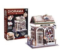 BUKI France 68074 Diorama Librairie Miniature Wooden Bookshop with LED - DIY Diorama 148 Pieces - Bedroom Decoration Kit for Ages 10 and Above - 14.5 x 16 x 18 cm