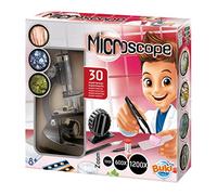 Buki France Beginner Microscope STEM Kit - 200x to 1200x Magnification | Metal Microscope with LED Light & 30 Experiments | Includes Slides, Vials, Booklet & Accessories | Ages 8+