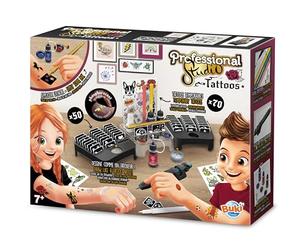 Buki Professional Studio Glitter Tattoo Kit for Kids, Ages 7+ | Stick On Temporary Tattoo Stencils x50, 4 Pencils, 3 Inks & Stamp Pen Tool, Creative Artist Set for Boys & Girls