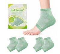 Bukihome Cracked Heel Treatment - Moisturizing Socks for Women & Men - Foot Callus Remover, Gel Heel Socks,Toe Open Socks, Relieve Heel Pain (Green，2 Pairs)