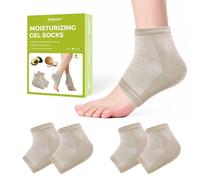 Bukihome Moisturising Socks for Cracked Heels - Heel Socks with Gel Lining, Foot Callus Remover, Toe-Open Design for Dry Skin Relief & Daily Foot Care (Beige, 2 Pairs)