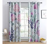 BUKITA Flower Curtains, Green Leaves Blackout Curtains 46x72 InchEyelet Curtains for Living Room Bedroom and Kitchen, Thermal Grommet Drapes, Door Curtain, 2 Panels Set