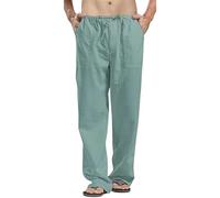 BUKKKNYE Men's Cotton Linen Casual Trousers Relaxed Fit Solid Colors Straight Leg Summer Beach Pants Lightweight Elastic Waist Drawstring Trousers Big&Tall(Mint Green,5XL)
