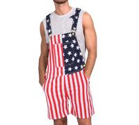 BUKKNYE American Flag Print Jumpsuit Shorts Mens Denim Dungaree Bib Overalls Plus Size Star Stripe Graphic Work Jumpsuit 4th of July Patriotic Independence Day Playsuit
