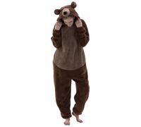 BUKKNYE Animal Onesies for Adults One-Piece Pyjamas Bear Animal Costume Zip Up Soft Comfy Cosplay Costume Halloween Christmas Sleepwear Jumpsuit Loungewear Brown